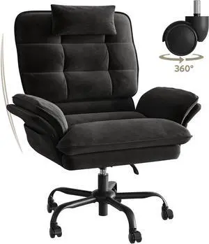 Bestier Cross Legged Office Chair, Criss Cross Chair with Adjustable Arms, 135° Reclining Velet Executive Chair with Wheels, Big and Tall Computer Desk Chair for Home, Office - Black