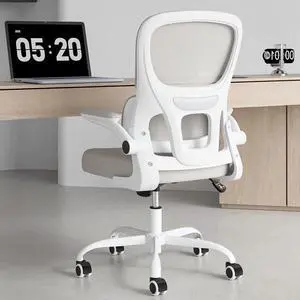 Soohow Office Chair, Mesh Ergonomic Office Chair with Lumbar Support, Comfy Computer Desk Chair with Flip Armrest Rolling Wheels for Home Study Room Office, White & Khaki