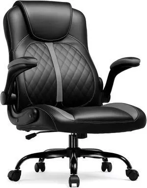COMHOMA Office Computer Gaming Chair Ergonomic Desk Chair for Adults with Lumbar Support Flip-Up Arms Adjustable Height Swivel Wheels PU Leather Executive Design for Short People Use, Gray