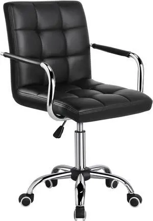 Yaheetech Desk Chair - Office Chair with Arms/Wheels for Students Swivel Faux Leather Home Computer Black