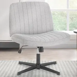 Sweetcrispy Criss Cross Chair Legged, Armless Office Wide Desk Chair No Wheels, Swivel Vanity Height Adjustable Fabric Modern Computer Task Seating for Home - Grey