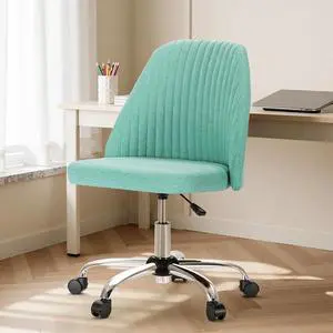 DUMOS Office Chair, Comfy Desk Chair Roliing Vanity Swivel Task Chairs with Wheels, Wide Seating Armless Height Adjustable Computer Chairs for Home,Bedroom,Student,Adults, Aqua