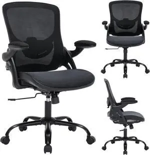 Office Chair, Ergonomic Desk Chair with Adjustable Lumbar Support, Comfy Breathable Mesh Chair with Wheels and Flip-Up Armrests, Executive Chairs for Home Office Comfortable Chair with Rolling Swivel
