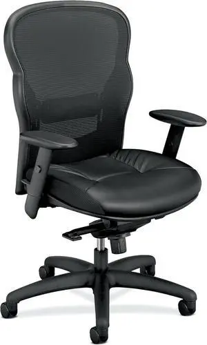 HON Wave High Back Leather Ergonomic Office Chair Lumbar Support with Adjustable Arms, Breathable Mesh Ergonomic Desk Seat for Computers, Office, 360° Swivel Synchro-Tilt, Black