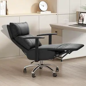 Reclining Office Chair with Adjustable Headrest and Footrest, 170° Ergonomic Comfortable Office Chair Zero Gravity, Leather Executive Home Office Desk Chair (Black)