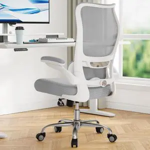 TRALT Ergonomic Office Chair - Desk Chair with Wave High Back Adjustable Lumbar Support Computer Chair - Gaming Chairs Mesh Backrest and PU Leather Seat for Home Reading Chairs to Adults(Grey)