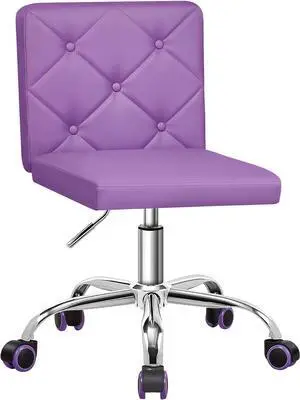 VECELO PU Leather Mid-Back Armless Vanity Chair Adjustable Height 360° Rolling Swivel for Home Office Work