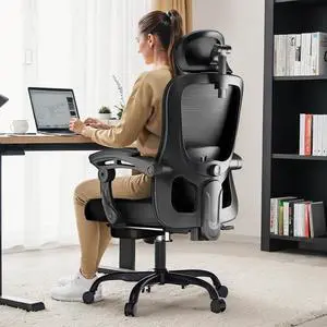 GTRACING Ergonomic High-Back Office Chair with Strong Adjustable Lumbar Support Breathable Mesh Gaming Chair with Wide Seat Footrest Sturdy Computer Desk Chair with SGS Certified Class 3 Gas Cylinder