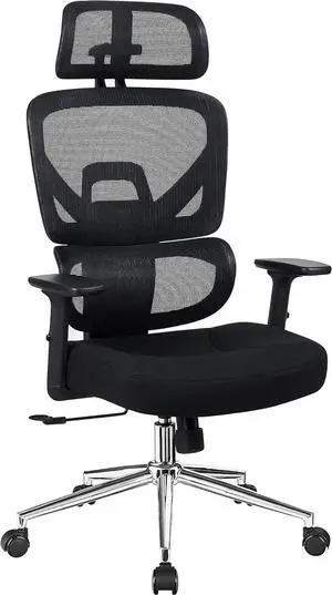 VECELO High Back Ergonomic Office Chair, Big and Tall Mesh Desk Chair with Wheels, Tilt Function, 3D Armrests & Headrest, Lumbar Support, Swivel Rolling Computer Chair for Task, Home Office, Black