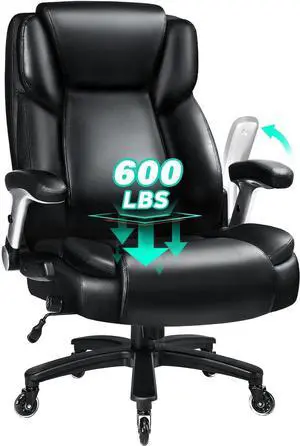 VITESSE 600lbs Big and Tall Office Chair with Flip up Armrest, Large Heavy Duty with Ergonomic Lumbar Support, Executive Office Chair for Heavy People with Quiet Rubber Wheel(Black)