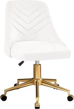 VECELO Velvet Vanity Desk Chair with Height-Adjustable for Office Living Room Bedroom Make Up Study, 360°Swivel, Wheeled Gold Base, White