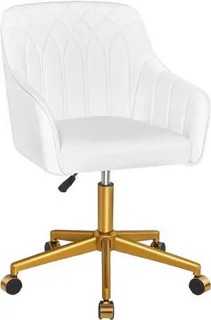 VECELO Modern PU Swivel Home Office Desk Chair with Back & Rolling Wheels, Adjustable Seat Height for Girls Women Bed Room Vanity Makeup/Task/Computer Work, White