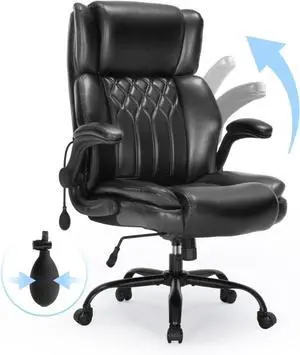 600LBS Large Heavy Duty Office Chair, Big and Tall Office Chair for Heavy People, Executive Desk Chair with Lumbar Support, Computer Desk Chairs with Flip Up Arm
