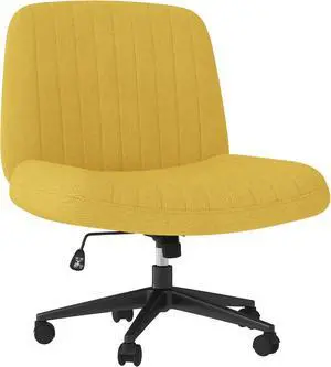 Shintenchi Criss Cross Chair,Cross Legged Office Seat with Wheels Armless Swivel Vanity Chair,Height Adjustable Wide Computer Task Seating for Home Office,Yellow