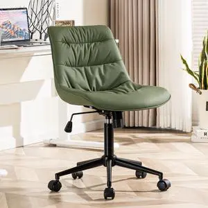Kidol & Shellder Faux Leather Office Chair, Adjustable Swivel Height Task Chair, Rolling Wheels & Soft Backrest - Armless Ergonomic Desk Chair for Home, Office,Vanity,GamingBean-Green