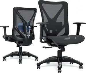 Ergonomic Office Chair, Mesh Computer Desk Chairs with Adjustable Lumbar Support, 3D Armrests, Tilt Function, Comfy Wide Seat, Swivel Executive Work Task Chair for Company and Home