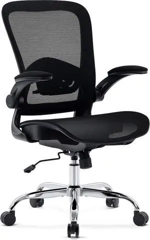Office Chair Mesh Seat,Ergonomic Desk Chair with Adjustable Lumbar Support,High Back Computer Chai r with Flip-up Armrests,Rocking Tilt Rolling Swivel Executive Chair for Home Office Black