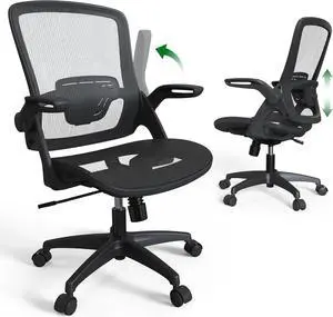 Mesh Seat Home Office Desk Computer Chair Height Adjustable Back Support with Flip Up Arms Swivel Wheels for Adult