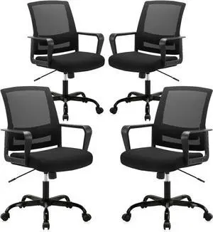 CLATINA Ergonomic Rolling Mesh Desk Chair with Executive Lumbar Support and Adjustable Swivel Design for Home Office Computer Black 4 Pack