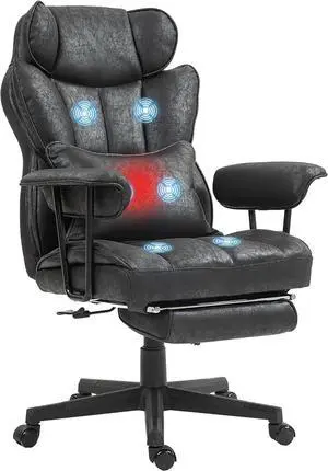 HOMCOM Massage Executive Office Chair with 6 Vibration Points, 400LBS Heated Big and Tall Office Chair with Foot Rest and Lumbar Support, Microfiber Reclining Computer Desk Chair, Black