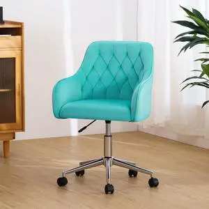 HOFFREE Velvet Office Chair Cute Vanity Chair with Wheels for Bedroom Upholstered Task Chair for Home Office (Green)