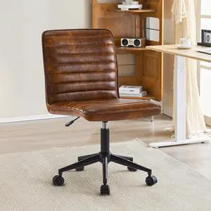 Furnimart Armless Office Desk Chair Task Chair Faux Leather Upholstered Task Chair Teen Desk Chair Mid-Back 360° Swivel Adjustable Small Chair (Leather-DustYellow)