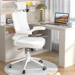 Home Office Chair, Ergonomic Comfy Desk Chair, High Back Computer Chair- Adjustable Headrest with Flip-Up Arms, Lumbar Support, Swivel Executive Task Chair (Modern, White)