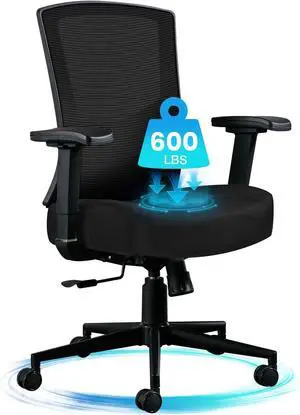 Big and Tall Office Chair 600lbs with S-Shaped backrest for Adult Ergonomic Office Chair with Heavy Duty Metal Base and Adjustable Lumbar Support Office Desk Chair for Reading, Gaming