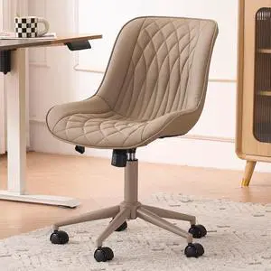 YOUNIKE Khaki Home Office Desk Chair No Arms Comfy Small Vanity Chair Chair with Wheels Swivel Adjustable Modern Ergonomic Task with Back Armless Cute Leather Upholstered Rolling Chair