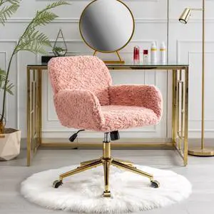HomVent Fluffy Desk Chair Pink Faux Fur Vanity Chair Adjustable Swivel Computer Chair on Wheels Height Adjustable Cute Desk Chair for Makeup Room Teen Girls Bedroom Home Office (Pink P)