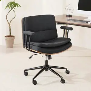 Criss Cross Chair with Armrests & Wheels, Linen Fabric Adjustable Swivel Walnut Task Chair with Wide Seat, Ergonomic Mid Back Computer Office Desk Chairs for Meeting Room, Home