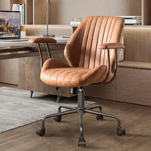 Mid Back Office Chair Mid Century Modern Executive Chair,Lumbar Support Ergonomic Home Office Desk Chair,Rolling Swivel Task Chair Task Chair Armrests Height Adjustable,350lbs (Brown)