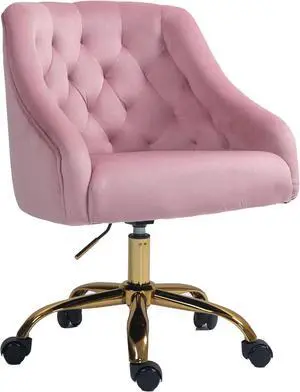 ZOBIDO Comfy Home Office Task Chair with Wheels, Cute Modern Upholstered Velvet Seashell Back Adjustable Swivel Vanity Desk Chair, for Women, for Girls, Living Room, Bedroom(Bright Pink)