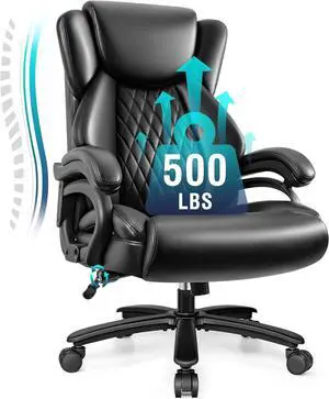 Big and Tall Office Chair 500lbs, Heavy Duty Executive Desk Chair with Adjustable Lumbar Support, Comfy Padded Cushion, Ergonomic PU Leather Home Computer Chair with Extra Wide Seat, Black