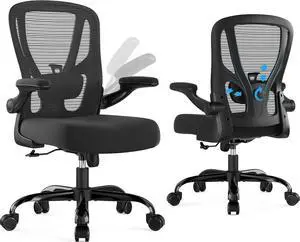 Office Chair Ergonomic Desk Chair - Mesh Computer Chair Breathable Task Chair with Wheels Adjustable Lumbar Support Home Desk Office Chairs with Flip up Armrest Executive Rolling Swivel Black