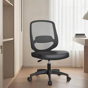 Small Armless Mesh Office Computer Task Chair Without Arms with Adjustable Lumbar Support and Wheels for Adults and Kids