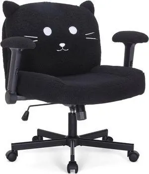 Sunchen Criss Cross Chair with Wheels and Arms, Cross Legged Office Chair with Wide Seat, Adjustable Cute Comfy Desk Chairs for Home Office, Bedroom, Vanity, Black