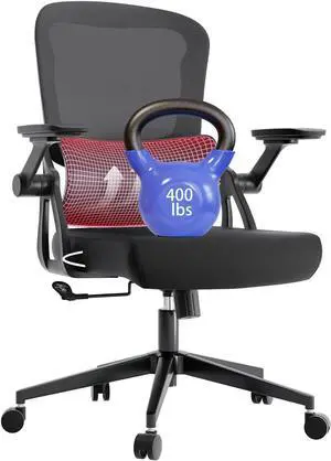 Ergonomic Office Chair - 400LB Comfy Desk Chairs with Headrest and Lumbar Back Support, Heavy Duty Mesh Computer Chairs with Wheels and Arms for Home Office, Study, Bedroom and Dorm (04black)