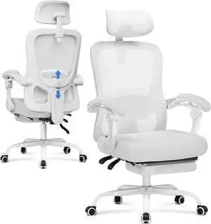 GTPLAYER High Back Computer Gaming Chair, 350LBS Ergonomic Mesh Desk Chair with Adjustable Lumbar Support and Headrest, Big and Tall Breathable Home Office Chair with Wide Seat and Footrest(White)