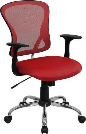 Flash Furniture Alfred Mid-Back Red Mesh Swivel Task Office Chair with Chrome Base and Arms