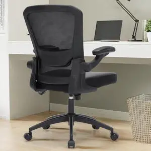 Office Chair Ergonomic, 350lbs Desk Chair Comfy with PU Leather Seat Cushion, Mesh Swivel Computer Chair with Flip-up Armrests Lumbar Support and Height Adjustable for Home Office