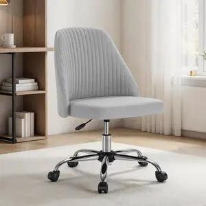 Simple Deluxe Armless Office Desk Chair, Modern Cute Swivel Vanity Chair Comfy Home Office Chairs with Wheels Height Adjustable Rolling Computer Task Stools for Living Room, Make-up, Bedroom, Grey