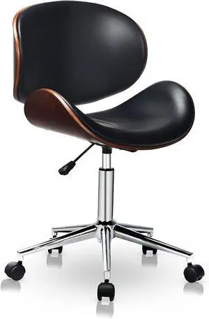 C-CHAIN Adjustable Modern Mid-Century Office Chair with Curved Seat/Back, Swivel Executive Chair, Rolling Computer Chair, Bent Wooden Accent Office Chair for Home and Office