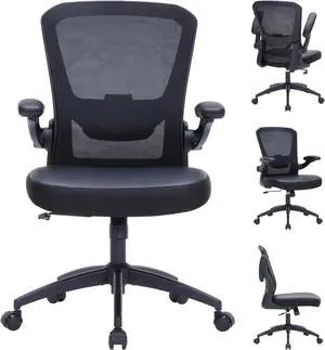 Office Chair, 350lbs Heavy Duty Ergonomic Desk Chair with Flip-Up Arms, Home Office Desk Chairs with Adjustable Seat Height & Lumbar Support, Executive Computer Desk Chair for Heavy People