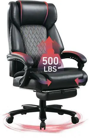Big and Tall Office Chair 500lbs, Extra Wide High Back Office Chair for Heavy People, Ergonomic Executive Heavy Duty Chairs for with Footrest, Adjustment Lumbar Support,PU Leather
