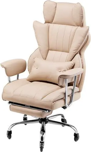 VEVOR Executive Office Chair with Footrest, 400lb Capacity Office Chair with Lumbar Pillow & Removable Armrests, Heavy Duty Ergonomic Chair, PU Leather Reclining Home Office Desk Chairs, Brown