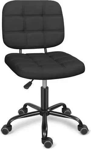 Armless Home Office Desk Chair with Wheels, Modern Ergonomic Drafting Rolling Chair with 360° Swivel Wheels,Height Adjustable Computer Task Chairs for Small Space, Black