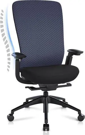 Executive Office Chair with 4D Adjustable Arms & Lumbar Support - Mesh Seat Depth Adjustment, 107°-115°-123°-132° Recline, Memory Foam & Aluminum Base for Modern Home/Office,Blue