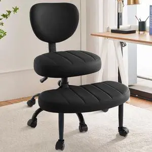 Cross Legged Chair, ADHD Criss Cross Home Office Chair with Wheels, Adjustable Height Yoga Ergonomic Kneeling Desk Chairs with Lumbar Support & 360°Rotating Footrest for Meditation (Black)
