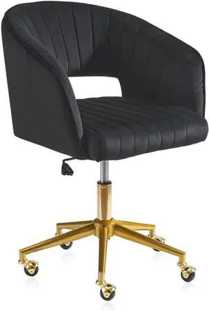 Nrizc Velvet Office Desk Chair, Upholstered Home Office Desk Chairs with Adjustable Swivel Wheels, Ergonomic Office Chair for Living Room, Bedroom, Office, Vanity Study (Black)